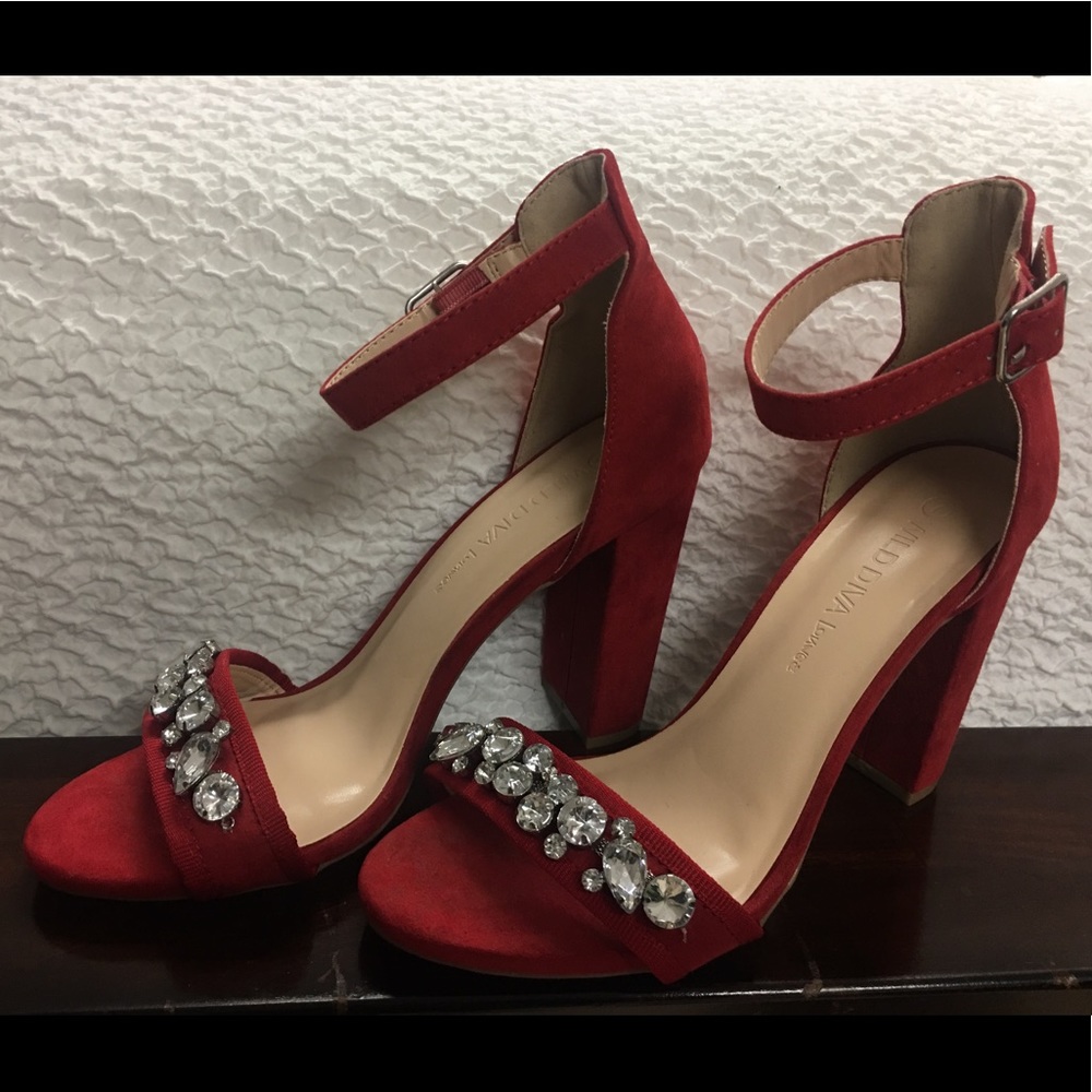 Red Studded Ankle Heels